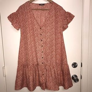 🌴3/$20 SHEIN Flutter Sleeve Floral Dress Rust Off White